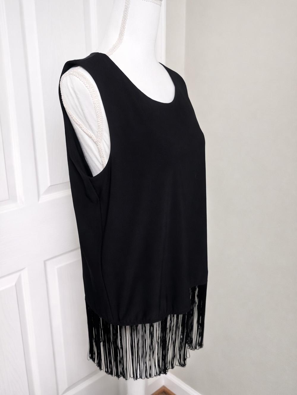 Tribal Black Fringe Tank Top NWT Size L Festival Western Concert Office Siren - Picture 2 of 7